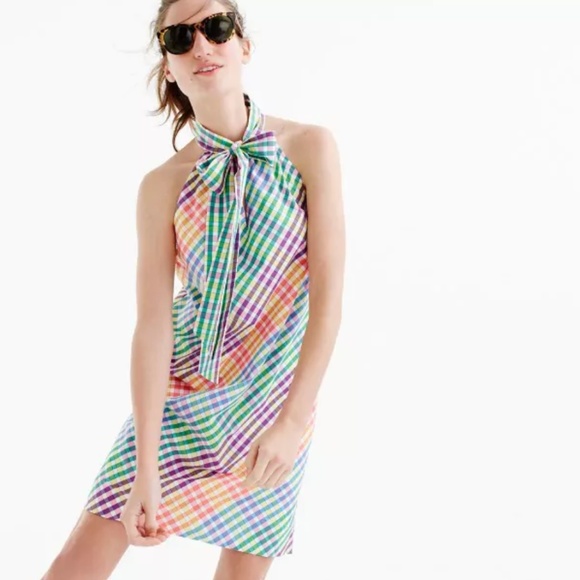 J. Crew Dresses & Skirts - J. Crew Rosarito Rainbow Gingham Tie Neck Dress